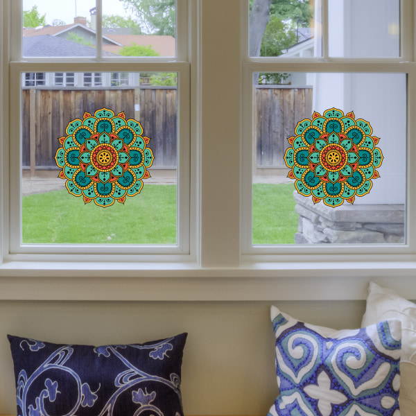 Fönsterklistermärken - 2 fantastiska dekorativa statiska klistermärken med mandalamönster för att förhindra att fåglar kolliderar i dina fönster