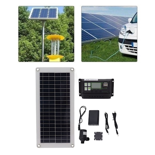 Solpanel Kit Polykristallin 100A Styrenhet 10W 18V Solladdningspanel med Batterilåda Pump för Bilcamping