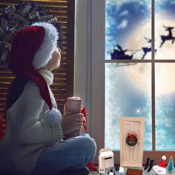 12 st Mini Tomte Dörrtillbehör Julset Julstövlar Lykta Dekorativ Krans Stege Kvast Juldockhusset