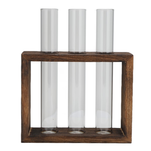 Glasrörvas med träram i retrostil, hög borosilikatglas, för hydroponiska växter, heminredning, 3 flaskor