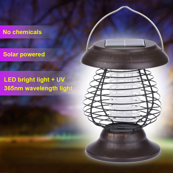 2 i 1 Solcelled Myggdreperlampe Insektfelle Campinglykt Bærbar USB Anti Mygg Møll Fly UV Lys