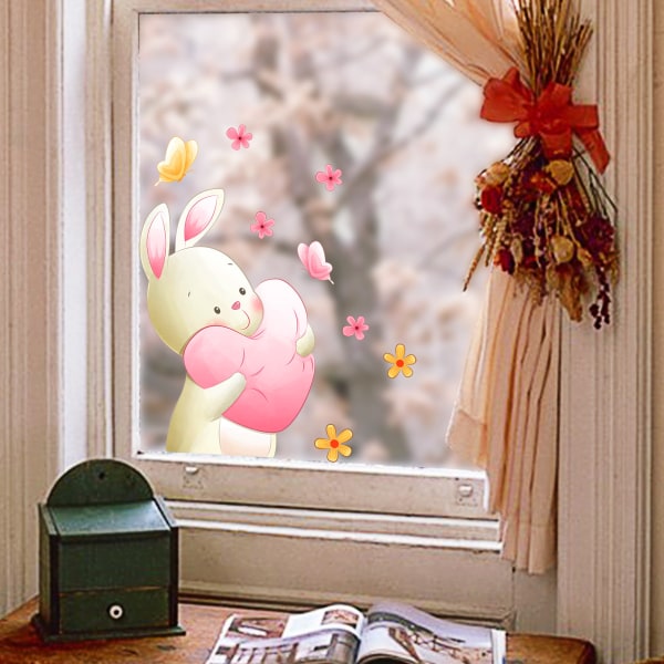 Fönsterklistermärken - 1 fantastisk kärlekskanin dekorativa statiska klistermärken för att förhindra att fåglar kolliderar i dina fönster