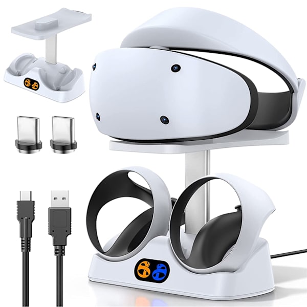 Laddningsdocka för PS5 VR2-kontroll för PSVR 2 med VR-headsetstativ LED-indikator 2 magnetiska spännen Typ C-kabel Vit