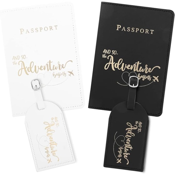 2 pasetuier og 2 bagagemærker (sort og hvid), pasetui i PU-læder rejsepungetui pas kreditkort visitkort boardingkort eller