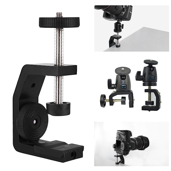 Universal C-Type 1/4\" Desktop Mount Clip Clamp Stativ til Kamera Tripod og Kuglehoveder i Aluminium