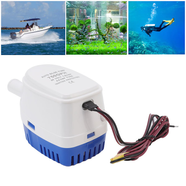 Automaattinen pohjapumppu, iskunkestävä, mini, monitoiminen, DC-upotuspumppu kellukkeella, 24V 1.6A 4A sulake