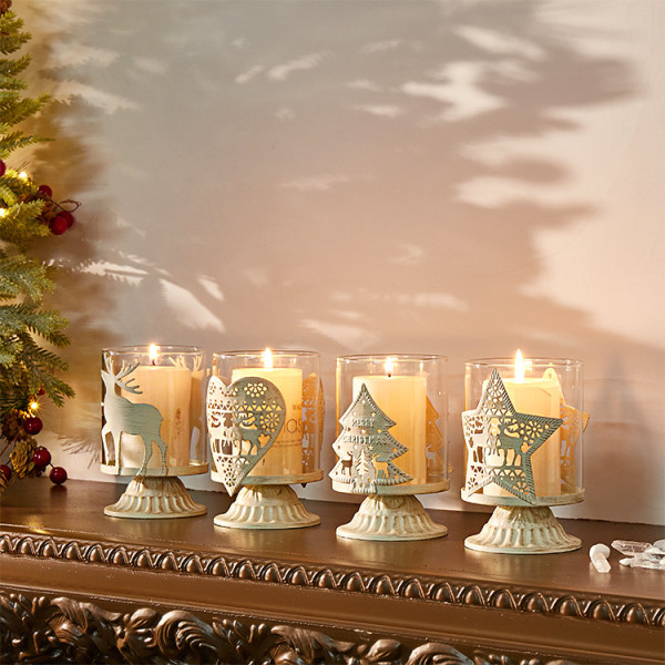 Sett med 2 lysestake lysestaker i hvit metall søyle lysestaker (hjort), orkan distressed lysestaker foretrukne stykker for julen Tab