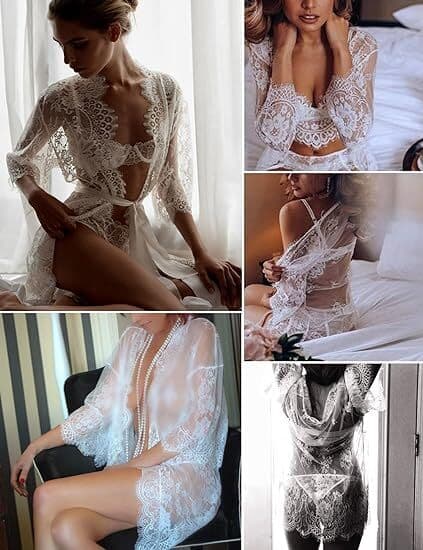[BT02]Spetskimono för damer, mesh babydoll-nattlinne Vit White White 3XL