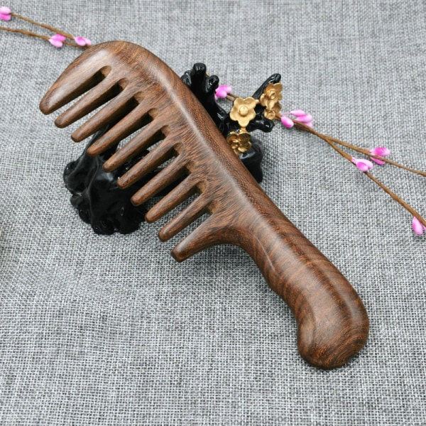 Trækam Stor bred tandkam, grøn sandeltræskam Trækrøllet hår Håndlavede antistatiske hårkamme (18,5 cm)