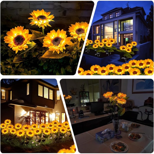 Sæt med 2 solcellelamper til udendørs dekoration Blomster Have - Vandtæt - Solsikke til terrasse, græsplæne [Energiklasse A++]
