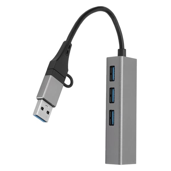 USB 3.0 Hub 4 Port USB C til RJ45 Adapter 5Gbps Aluminiumlegering Plug and Play for Windows Linux OS X Sølvgrå