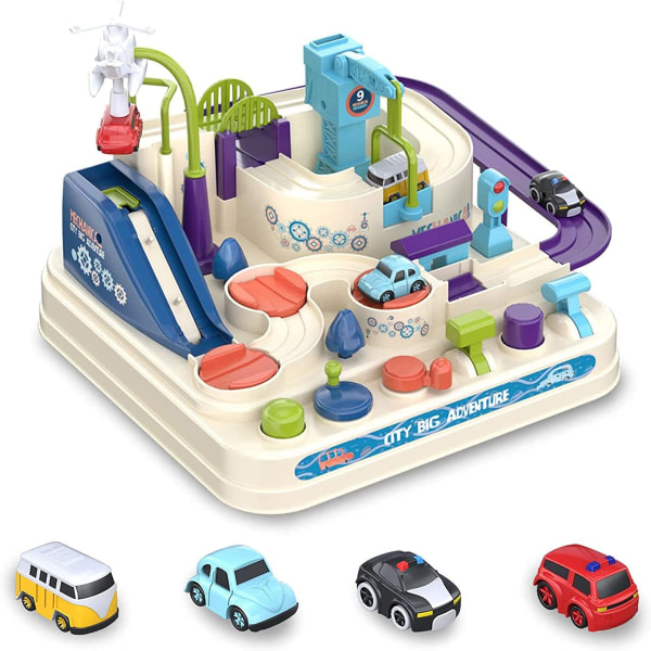 1 sæt Car Adventure Legetøj, 24×12×24cm，Cars Race Track Legetøj med 4 legetøj，Børneeventyrlegetøj