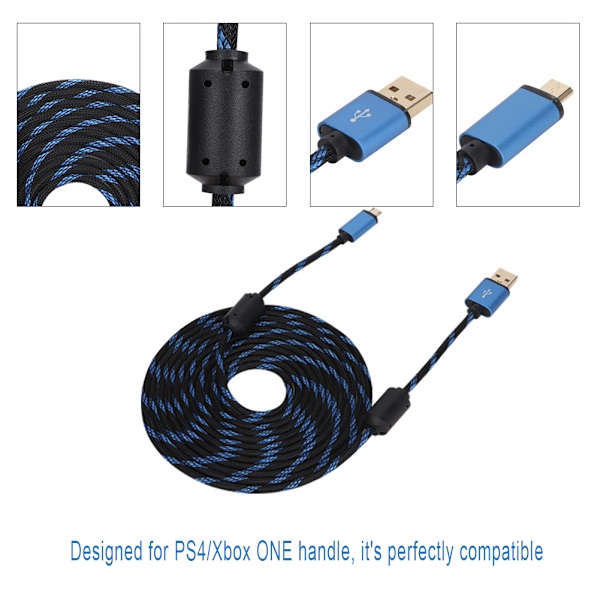 Heavy Duty 3m USB-ladekabel for PS4/Xbox ONE-kontroller - Rask lading