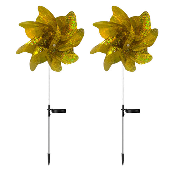(2 stk. i æske, 10*8*41CM) Have solcellelys magisk vindmøllelys-guld (7 LED'er, 1 farvet lys, 6 varme lys)