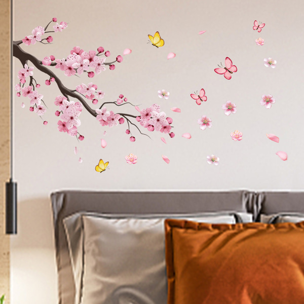 Pink Cherry Blossom Wall Stickers Wall Stickers Mural Decals til Soveværelse Stue TV Wall
