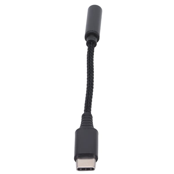 USB C til 3,5 mm hun-hovedtelefonstikadapter Nylonflettet Aux-lydkabel sort