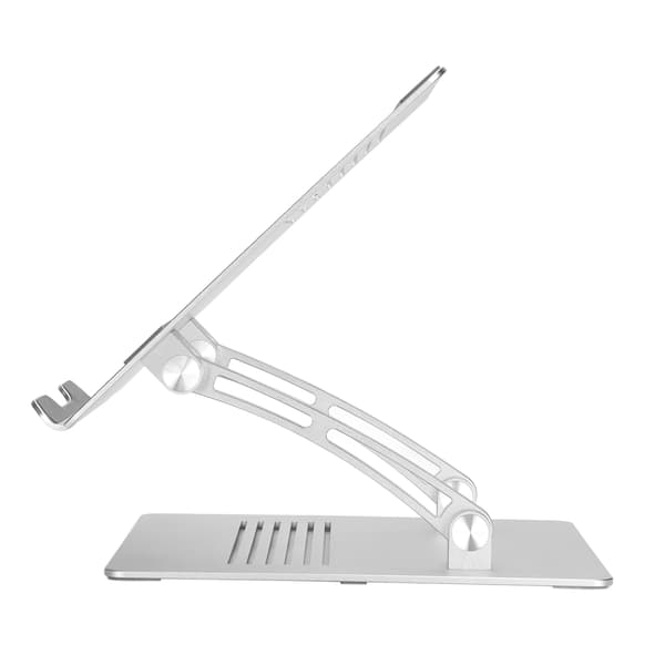 Justerbart, bærbart laptopstativ i aluminiumslegering med kølebeslag til notebook-computer, sølv