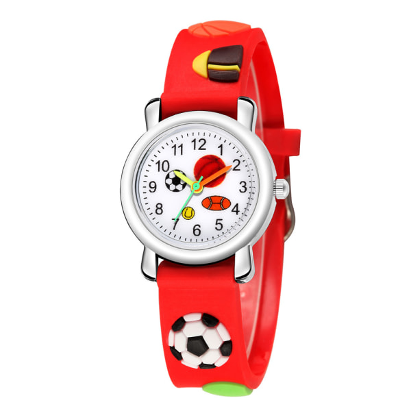 Watch(punainen, jalkapallo), vedenpitävä lasten rannekello Quartz Movement, 3D-sarjakuvasuunnittelu, digitaalinen watch 3-11-vuotiaille tytöille B