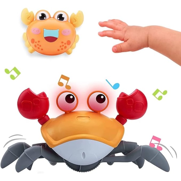 Krabbe-babylegetøj med musik og LED-lys, dansende krabbelegetøj til børn med automatisk undgå forhindringer, gå-krabbe babylegetøjsgave til småbørn