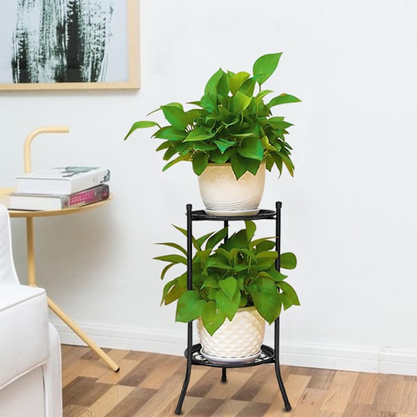 Dubbellagers blomkrukehållare i järnram för hemmet, vardagsrum, förvaring och organisation, dubbellagers järnram (material: järn)