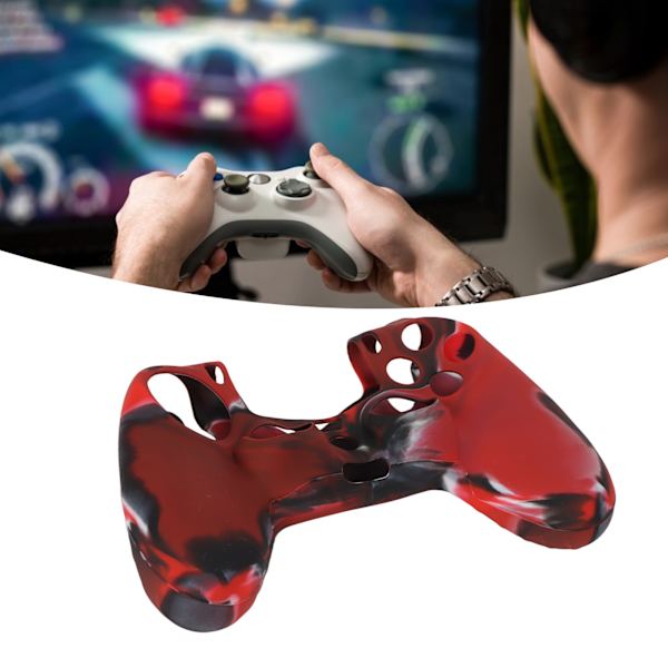 Silikondeksel med sklisikker beskyttende grep for PS4-kontroller (Kamuflasje rød for PS4 silikonhylse tommelgrep)