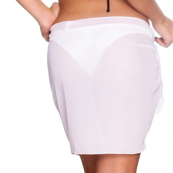 2-delt strandskjørt, kort sarong i chiffon, blød solbeskyttelse, sommerbikiniwrap til kvinder, sort + hvid