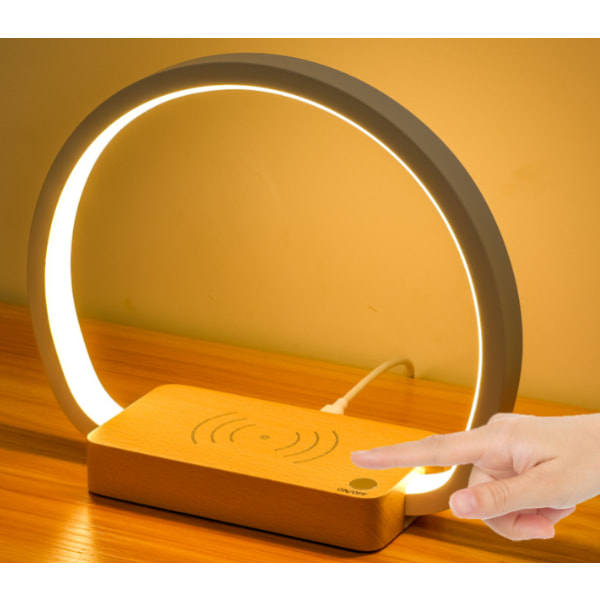 Sänglampa Trådlös laddare, Touch Sänglampa med USB port Dimbar LED-bordslampa med 3 färger och digital klocka Touch-bordslampa för sovrum, R