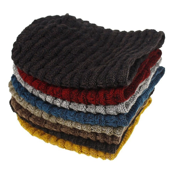 1 stk Vinterhue til unisex ensfarvet uldstrikket hue Kvinder Udendørs Varm Plus Velvet Hat Beanies Kasket Turban Bonnet Grå