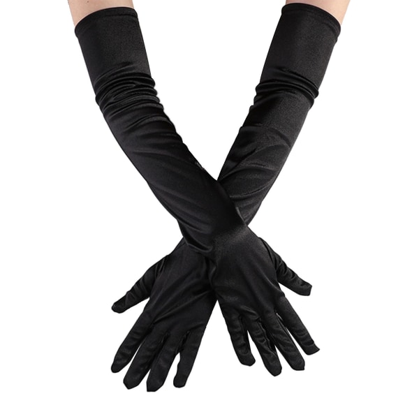 Pitkät satiinihanskat Cosplay Stretch Halloween Long Flapper Evening Opera Satin Gloves Naisten Mustat