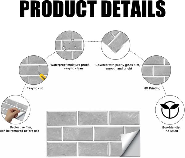 [02]Kitchen Tiles, 12 Pcs Self-Adhesive Tile Stickers Waterproof P
