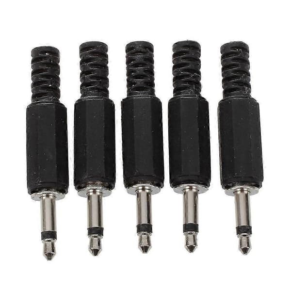 5 x sort plast 3,5 mm mono hanstik lydadapterstik
