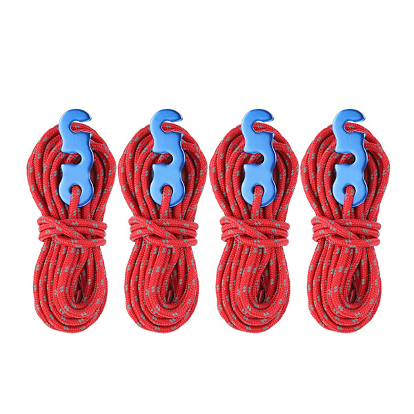 4st Set Reflextält Vindrep Camping String Guy Line med S Ring Spänne Krok (Röd)