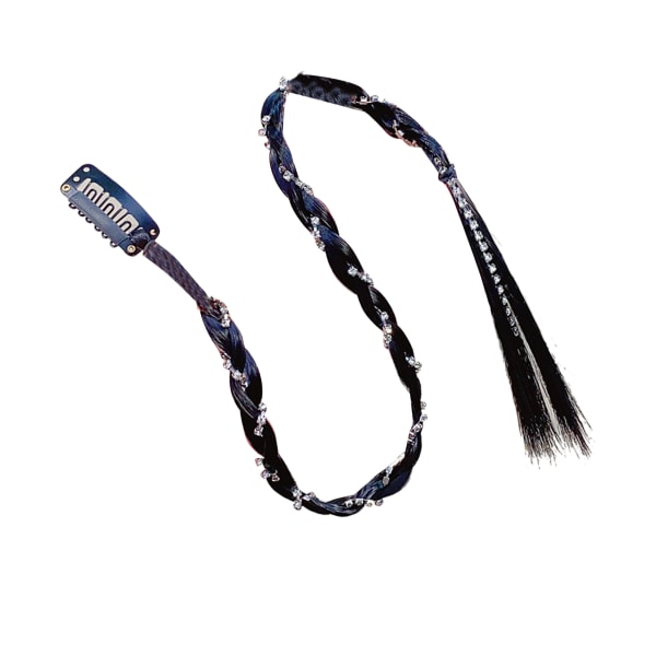 Boxar-fläta Högtemperaturfiber Peruk Hästsvans med Clip Kvinnlig Vindande Förlängning Boxar Flätad Hår Rhinestone Typ