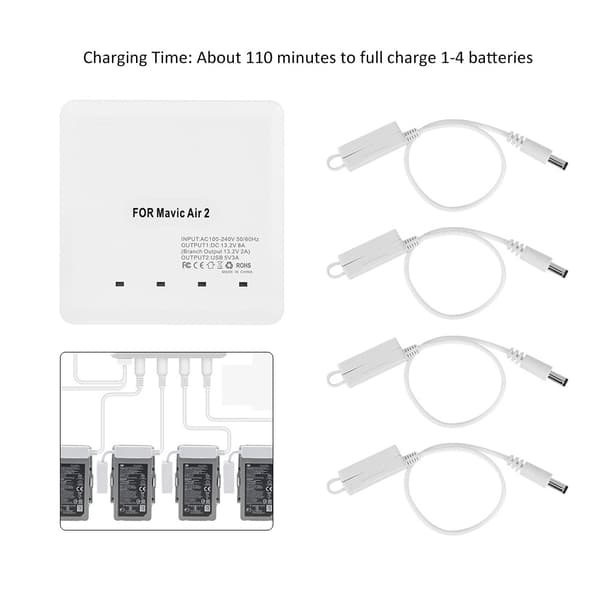 RC Drone Batterilader USB-port for 4 DJI Mavic AIR 2 Batterier 100-240V EU-plugg