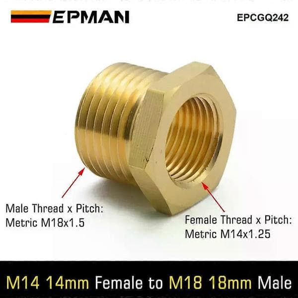 EPMAN Tennplugg Gjengeadaptere 18 mm til 14 mm Messingadapter (M14 & M18) EPCGQ242