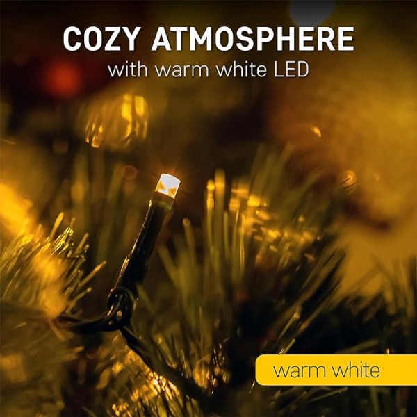 Klassisk varmvit LED-lampa, längd 10 m, 220 V med stickpropp, med timerfunktion, för inom- och utomhusbruk, julgran