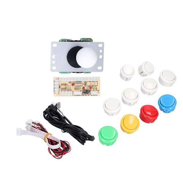 DIY Spelkonsol Kit Enkelt Elektropläterad Rocker LED-knappar Set för Arkadspelkonsol Enkelt Set Vit