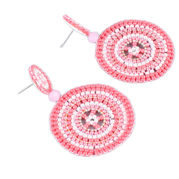 1 Par Frøperleøreringer Retro Etnisk Stil Lett Håndverk Sirkel Fargefast Perle Dråpeøreringer for Jenter Kvinner Rosa Fargerik