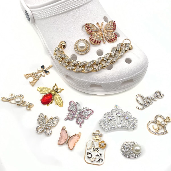14 delar 3D Clog Sandal Ornaments (Butterfly Rhinestone), Skoberlocker, Söta Skoprydnader för Clogs Skor Sandal Armband DIY