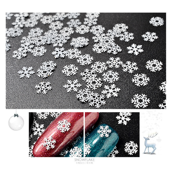 3 sarjaa joulukoristeita Lumihiutale kynsien glitter valkoinen