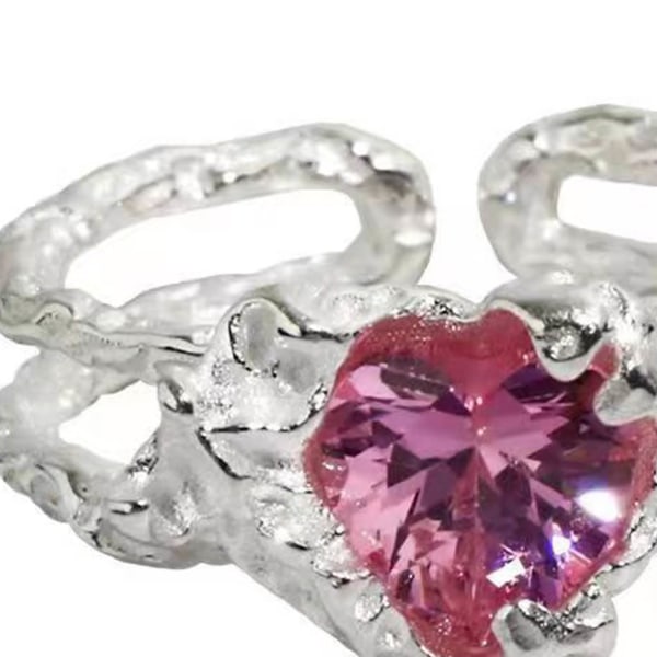 Dubbellagerring för flickvän Kärlek Zirconia Dekoration Utsökt reptålig Kvinnor Öppen Ring Hjärta Ring Ring