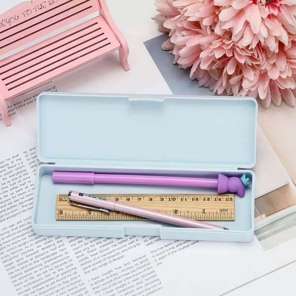 [02]Pencil Case Plastic Pencil Box - 4 Pack Hard Pencil Case Crayon Box with Snap Lid Plastic Pencil Box Stackable Desi