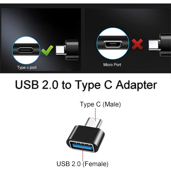 USB C til USB Adapter (4 Pack), OTG USB C til USB Adapter, USB Hun til USB C Han Kompatibel med MacBook Pro, Samsung Galaxy, Type-C telefoner og mere