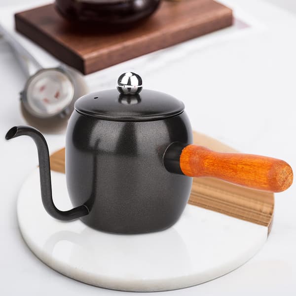 Kaffekande i rustfrit stål, drypkedel, tekande, lang tud, 500 ml, sort