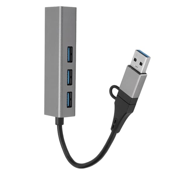 USB 3.0 Hub 4 Port USB C til RJ45 Adapter 5Gbps Aluminiumlegering Plug and Play til Windows Linux OS X Sølvgrå