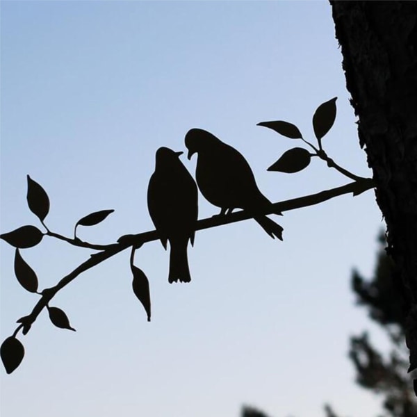 Kærlighedsfugle på en gren Metal væg dekoration træ kunst metal fugle have væg kunst skilte sorte hængende vægklistermærker
