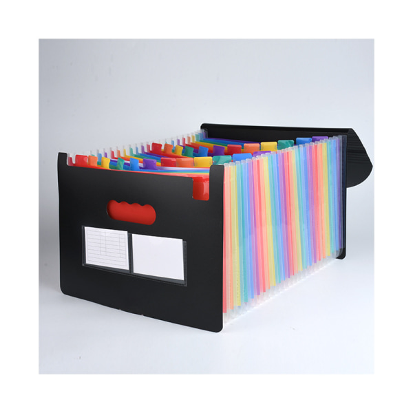 Sort executive-mappe med 24 rum med A4-omslag, File Organizer, Stretch Organza med elastisk lukning