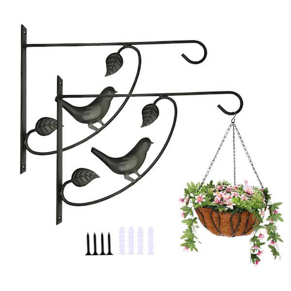 (Lille Fugl) Justerbar Teleskopisk Blomsterkurv Hængekrog Udendørs Balkon Fuglefoder Væghæng (30*24cm) Materiale: Jernkunst