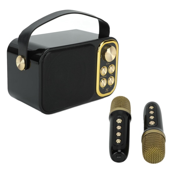 Karaokemaskin med 2 mikrofoner Karaoke alt i én maskin Bærbar Bluetooth-sangmaskin for hjemmefest svart