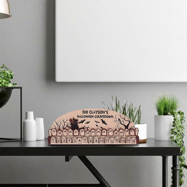 Træ julekalender Halloween heksepynt til nedtælling 2 stk. beige